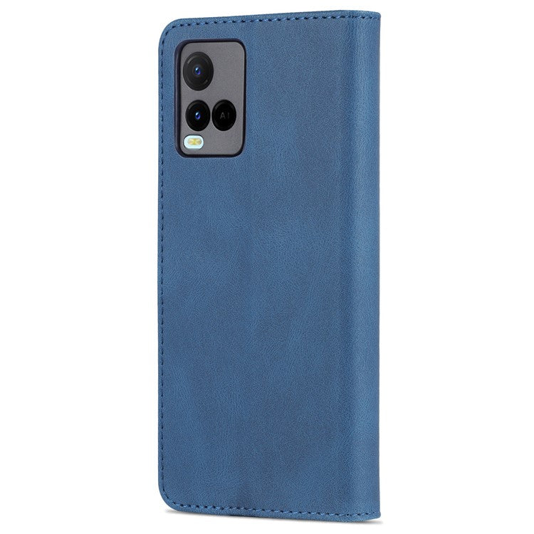 AZNS Phone Cover Drop-proof Magnetic Closure PU Leather Flip Wallet Stand Well-protected Phone Shell for vivo Y21/Y21s/Y33s - Blue