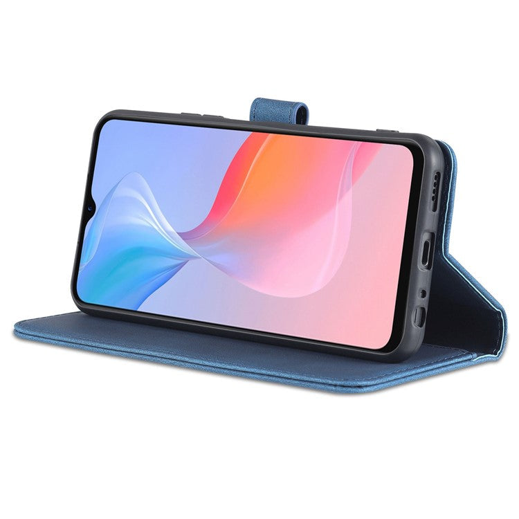 AZNS Phone Cover Drop-proof Magnetic Closure PU Leather Flip Wallet Stand Well-protected Phone Shell for vivo Y21/Y21s/Y33s - Blue
