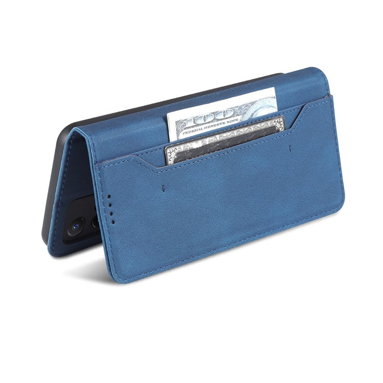 AZNS Phone Cover Drop-proof Magnetic Closure PU Leather Flip Wallet Stand Well-protected Phone Shell for vivo Y21/Y21s/Y33s - Blue