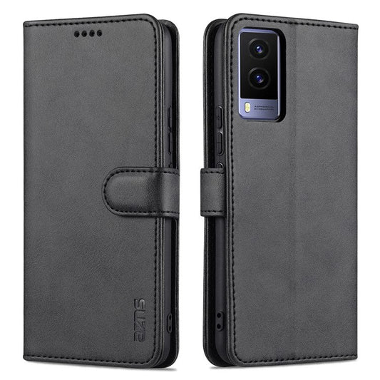 AZNS PU Leather Magnetic Clasp Cover Stand Wallet Inner TPU Phone Case for vivo Y71t 5G/V21e 5G - Black