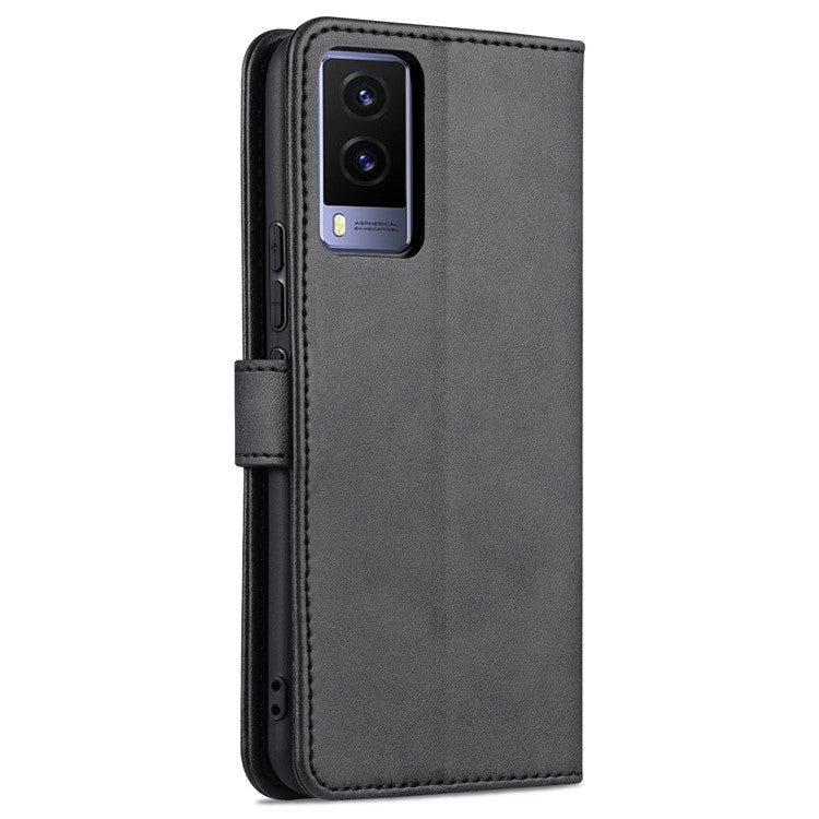 AZNS PU Leather Magnetic Clasp Cover Stand Wallet Inner TPU Phone Case for vivo Y71t 5G/V21e 5G - Black