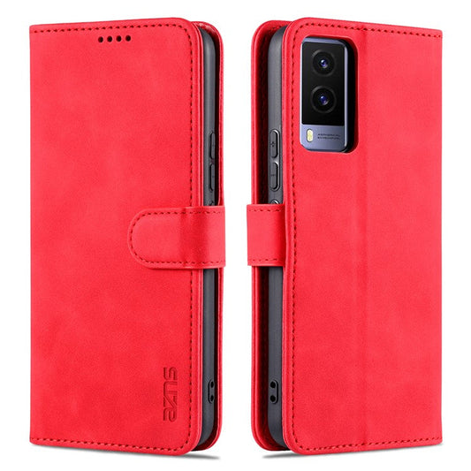 AZNS PU Leather Magnetic Clasp Cover Stand Wallet Inner TPU Phone Case for vivo Y71t 5G/V21e 5G - Red