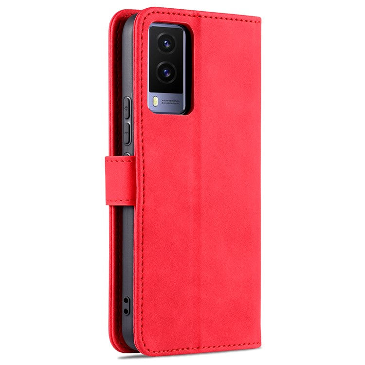 AZNS PU Leather Magnetic Clasp Cover Stand Wallet Inner TPU Phone Case for vivo Y71t 5G/V21e 5G - Red