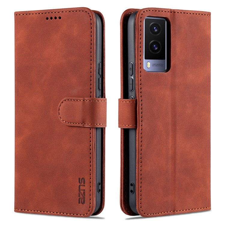 AZNS PU Leather Magnetic Clasp Cover Stand Wallet Inner TPU Phone Case for vivo Y71t 5G/V21e 5G - Brown