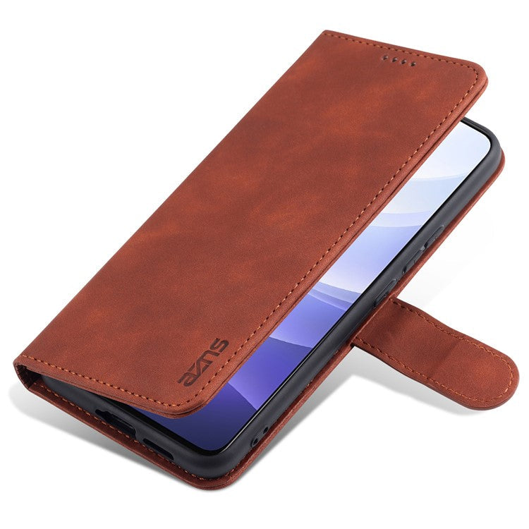 AZNS PU Leather Magnetic Clasp Cover Stand Wallet Inner TPU Phone Case for vivo Y71t 5G/V21e 5G - Brown