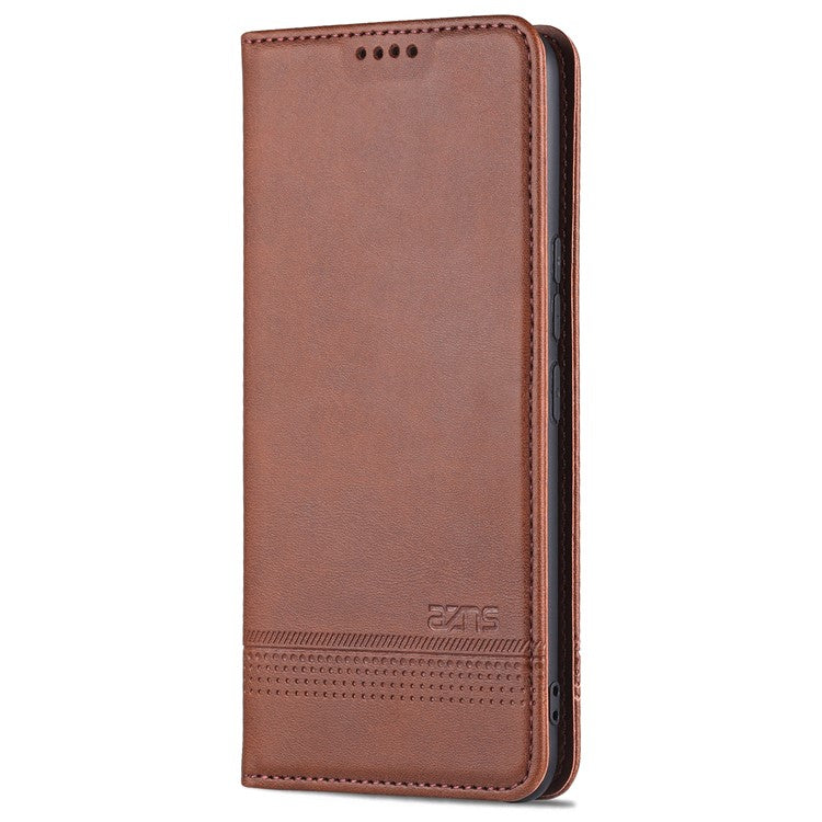 AZNS Magnetic Auto-absorbed Full Protection Cover PU Leather Stand Wallet Phone Case for vivo Y71t 5G/V21e 5G - Coffee