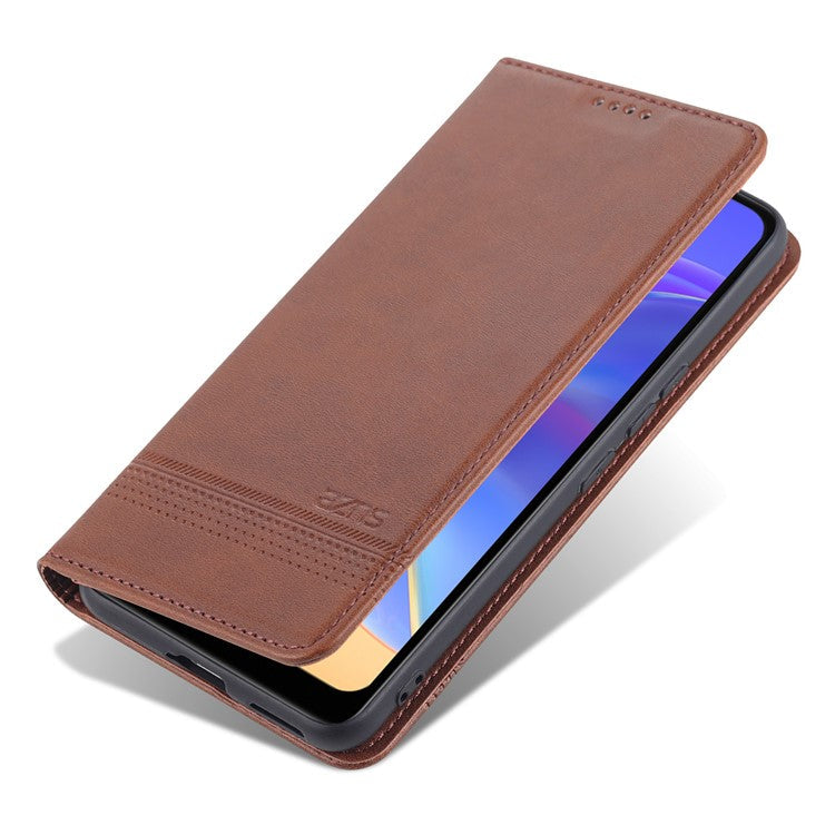AZNS Magnetic Auto-absorbed Full Protection Cover PU Leather Stand Wallet Phone Case for vivo Y71t 5G/V21e 5G - Coffee