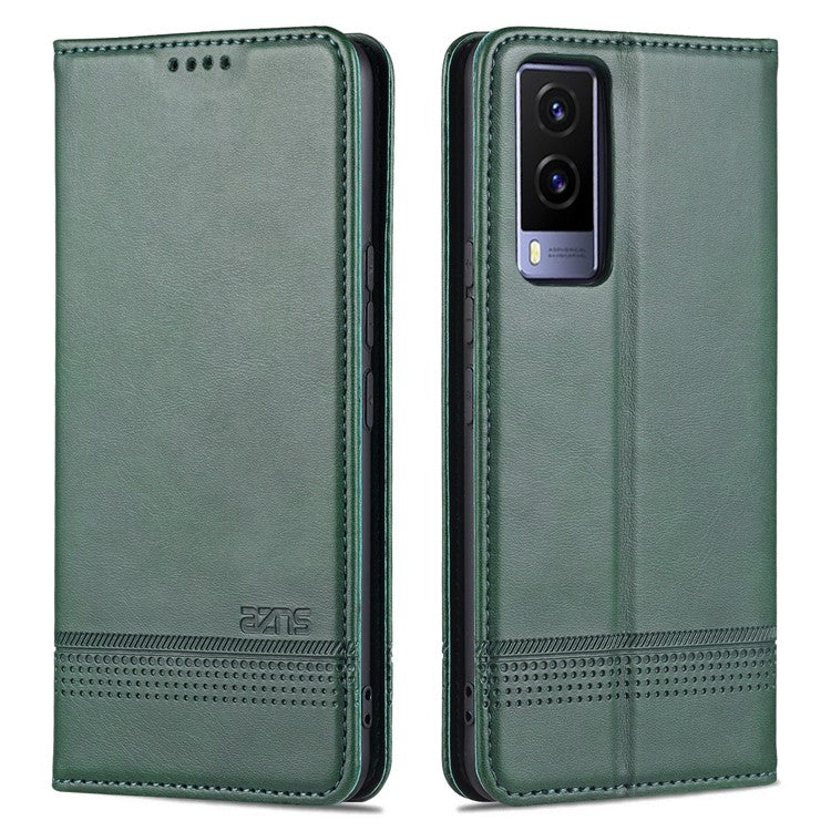 AZNS Magnetic Auto-absorbed Full Protection Cover PU Leather Stand Wallet Phone Case for vivo Y71t 5G/V21e 5G - Green