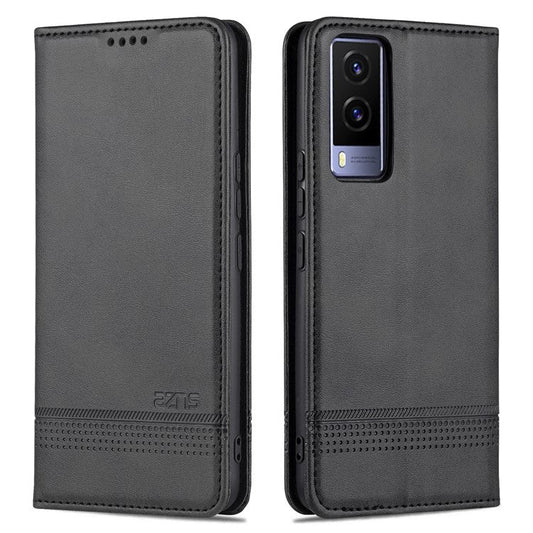 AZNS Magnetic Auto-absorbed Full Protection Cover PU Leather Stand Wallet Phone Case for vivo Y71t 5G/V21e 5G - Black
