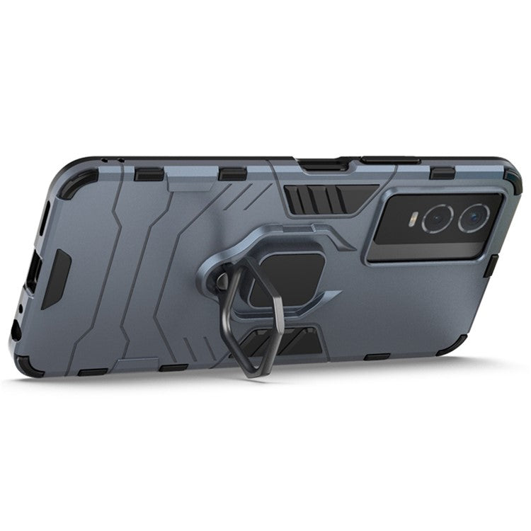 Drop Protection Hard PC Flexible TPU Shock Absorption Kickstand Case for vivo Y76s - Blue