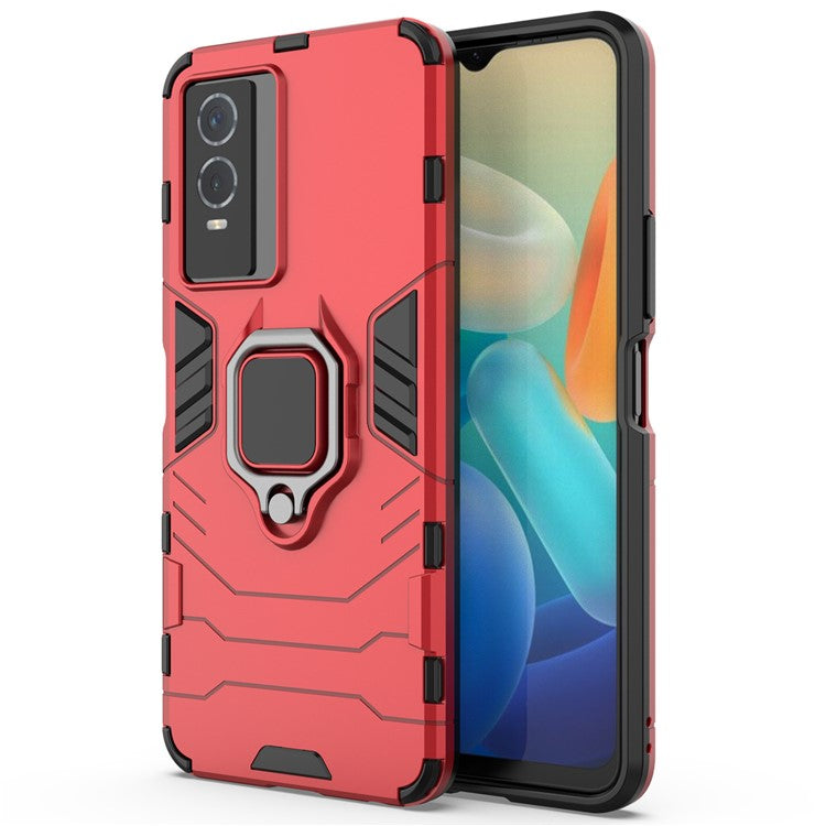 Drop Protection Hard PC Flexible TPU Shock Absorption Kickstand Case for vivo Y76s - Red