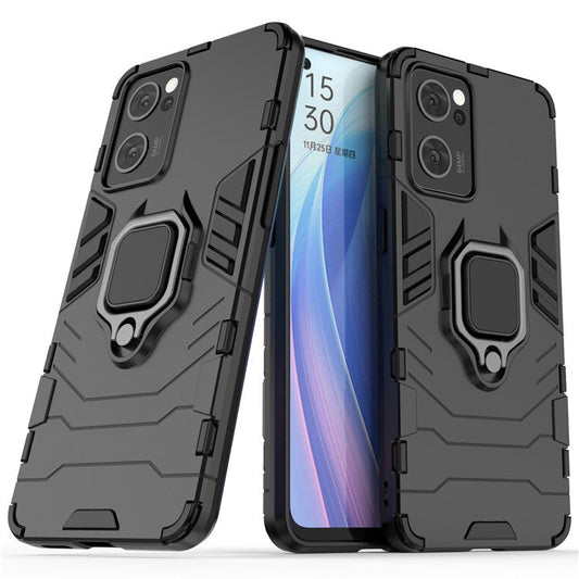 Ring Kickstand Hybrid Hard PC Soft TPU Protective Dual Layer Shockproof Case for Oppo Reno7 5G (China) - Black