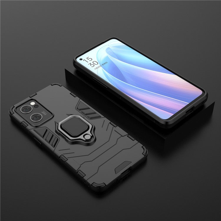 Ring Kickstand Hybrid Hard PC Soft TPU Protective Dual Layer Shockproof Case for Oppo Reno7 5G (China) - Black