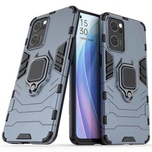 Ring Kickstand Hybrid Hard PC Soft TPU Protective Dual Layer Shockproof Case for Oppo Reno7 5G (China) - Blue
