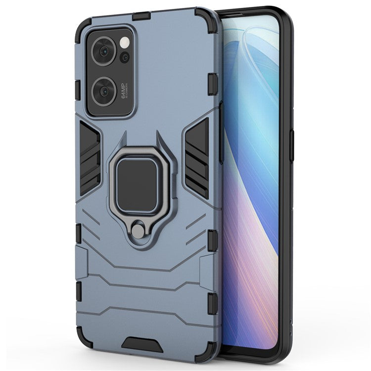Ring Kickstand Hybrid Hard PC Soft TPU Protective Dual Layer Shockproof Case for Oppo Reno7 5G (China) - Blue