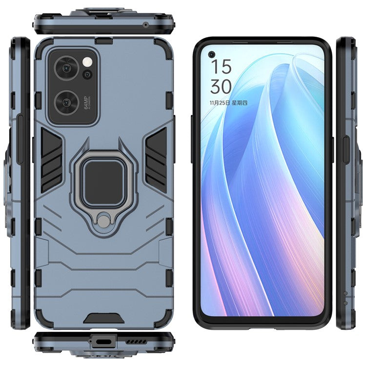 Ring Kickstand Hybrid Hard PC Soft TPU Protective Dual Layer Shockproof Case for Oppo Reno7 5G (China) - Blue