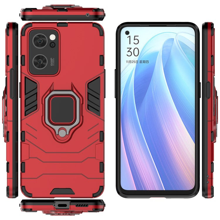 Ring Kickstand Hybrid Hard PC Soft TPU Protective Dual Layer Shockproof Case for Oppo Reno7 5G (China) - Red