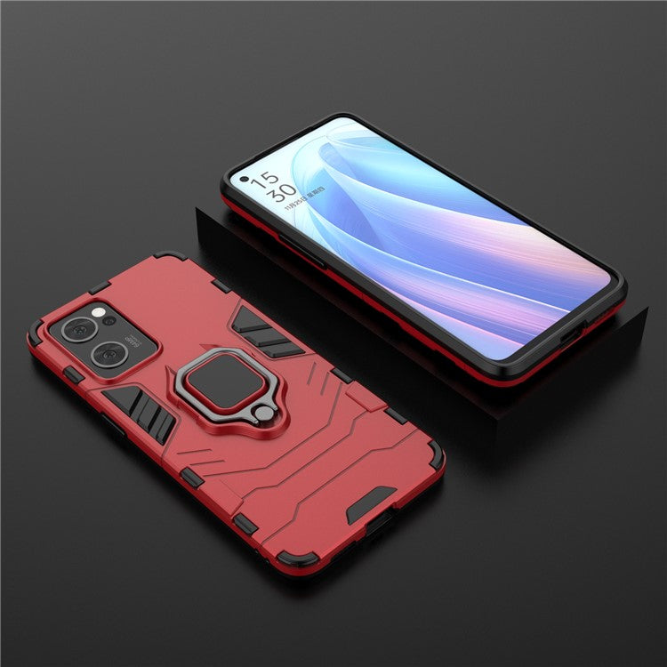Ring Kickstand Hybrid Hard PC Soft TPU Protective Dual Layer Shockproof Case for Oppo Reno7 5G (China) - Red