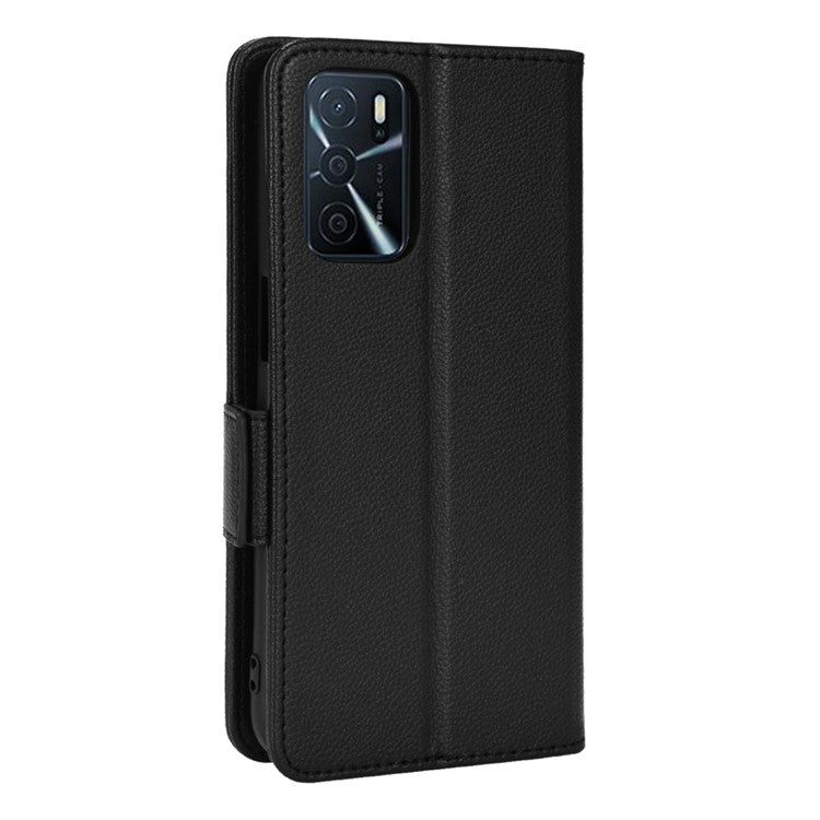 Stand Magnetic Closure Litchi Texture PU Leather Wallet Case Shockproof TPU Flip Cover for Oppo A54s / A16s / A16 / A54 4G / A55 4G/5G / A53s 5G - Black