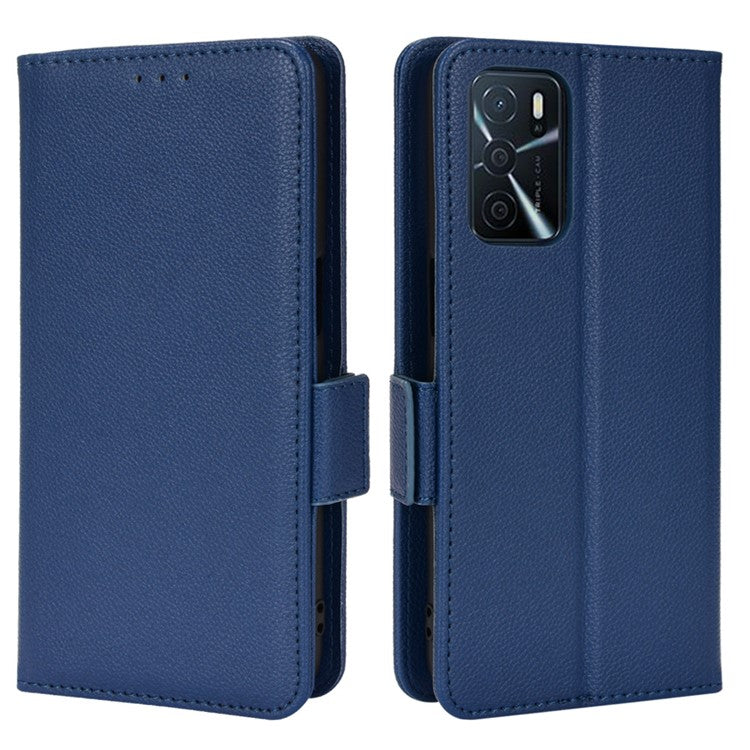 Stand Magnetic Closure Litchi Texture PU Leather Wallet Case Shockproof TPU Flip Cover for Oppo A54s / A16s / A16 / A54 4G / A55 4G/5G / A53s 5G - Dark Blue
