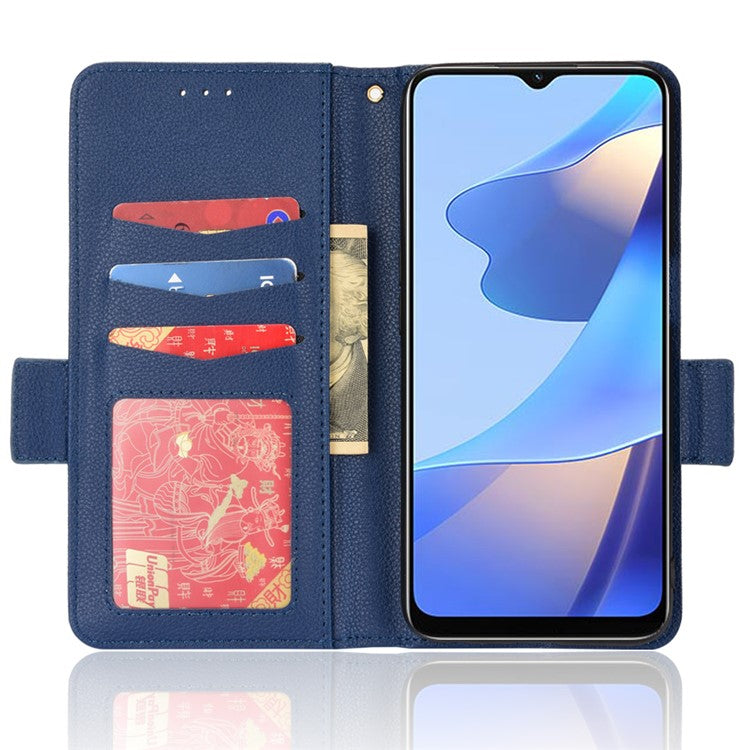 Stand Magnetic Closure Litchi Texture PU Leather Wallet Case Shockproof TPU Flip Cover for Oppo A54s / A16s / A16 / A54 4G / A55 4G/5G / A53s 5G - Dark Blue