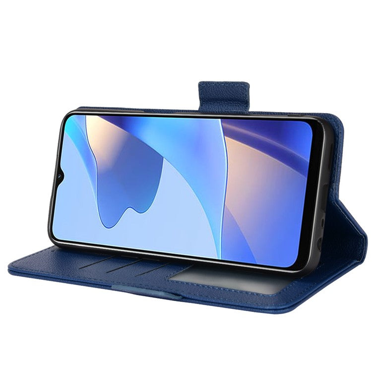 Stand Magnetic Closure Litchi Texture PU Leather Wallet Case Shockproof TPU Flip Cover for Oppo A54s / A16s / A16 / A54 4G / A55 4G/5G / A53s 5G - Dark Blue