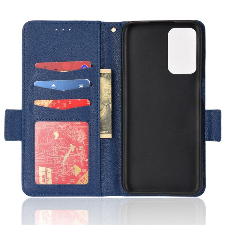 Stand Magnetic Closure Litchi Texture PU Leather Wallet Case Shockproof TPU Flip Cover for Oppo A54s / A16s / A16 / A54 4G / A55 4G/5G / A53s 5G - Dark Blue