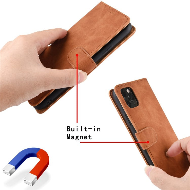 Skin-touch Feeling PU Leather + TPU Folio Flip Wallet Stand Phone Cover Case for Oppo A55s 5G - Brown