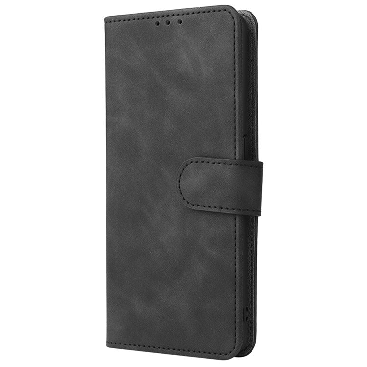 Skin-touch Feeling PU Leather + TPU Folio Flip Wallet Stand Phone Cover Case for Oppo A55s 5G - Black