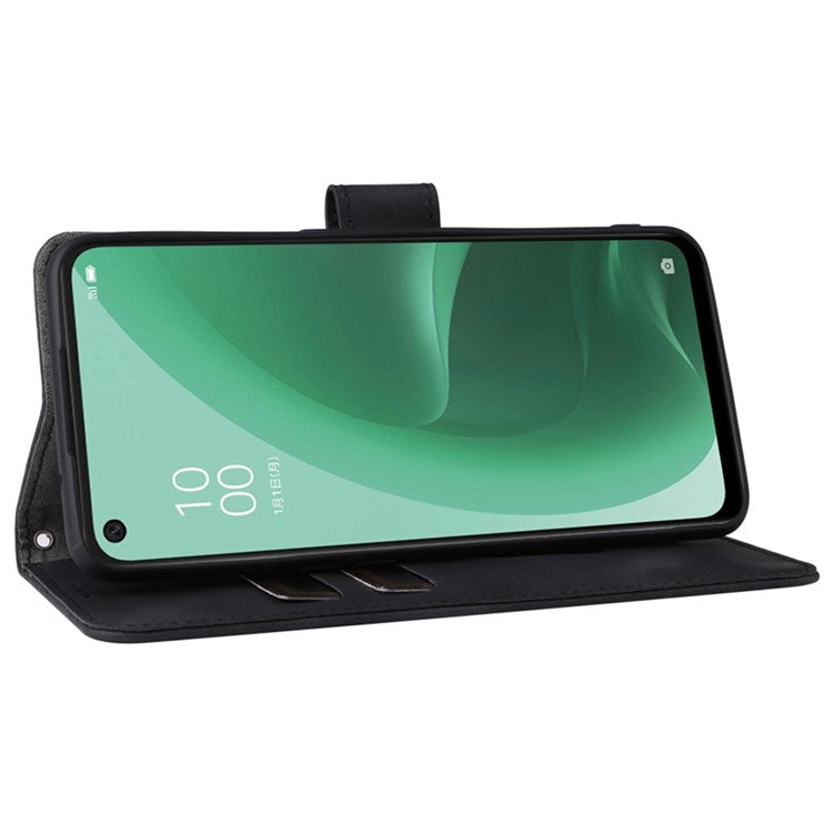 Skin-touch Feeling PU Leather + TPU Folio Flip Wallet Stand Phone Cover Case for Oppo A55s 5G - Black