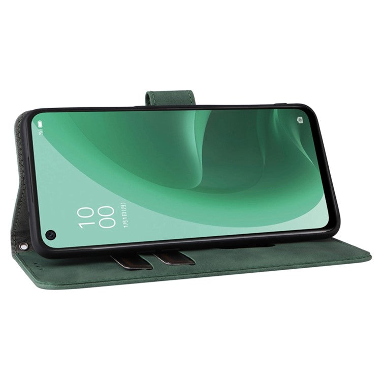 Skin-touch Feeling PU Leather + TPU Folio Flip Wallet Stand Phone Cover Case for Oppo A55s 5G - Green
