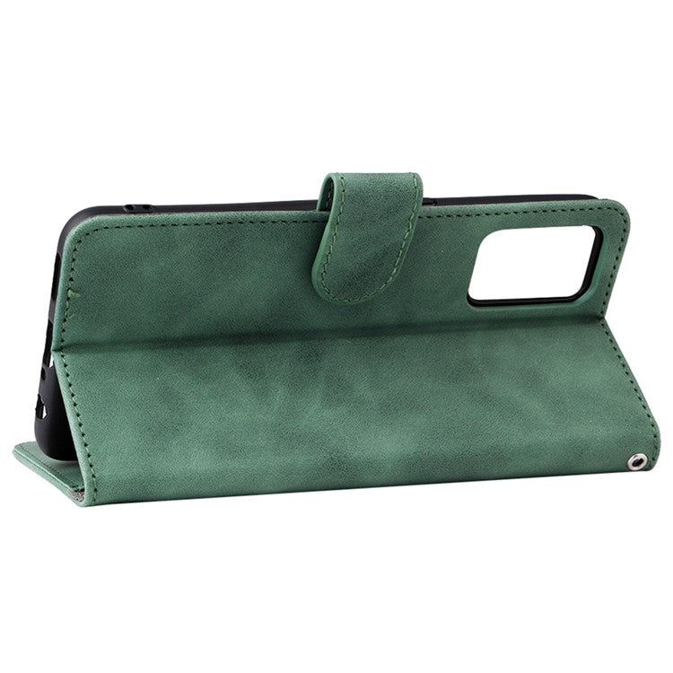 Skin-touch Feeling PU Leather + TPU Folio Flip Wallet Stand Phone Cover Case for Oppo A55s 5G - Green