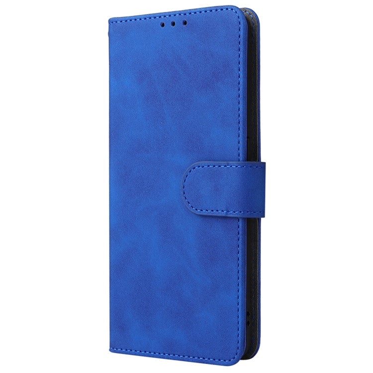 Skin-touch Feeling PU Leather + TPU Folio Flip Wallet Stand Phone Cover Case for Oppo A55s 5G - Blue