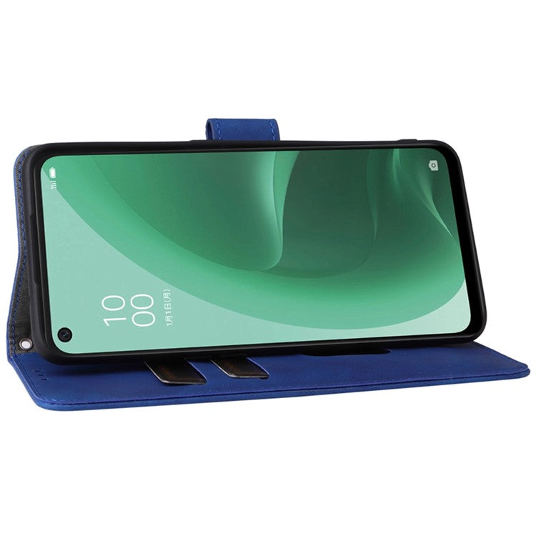 Skin-touch Feeling PU Leather + TPU Folio Flip Wallet Stand Phone Cover Case for Oppo A55s 5G - Blue