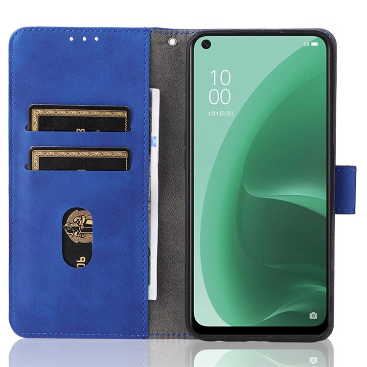 Skin-touch Feeling PU Leather + TPU Folio Flip Wallet Stand Phone Cover Case for Oppo A55s 5G - Blue