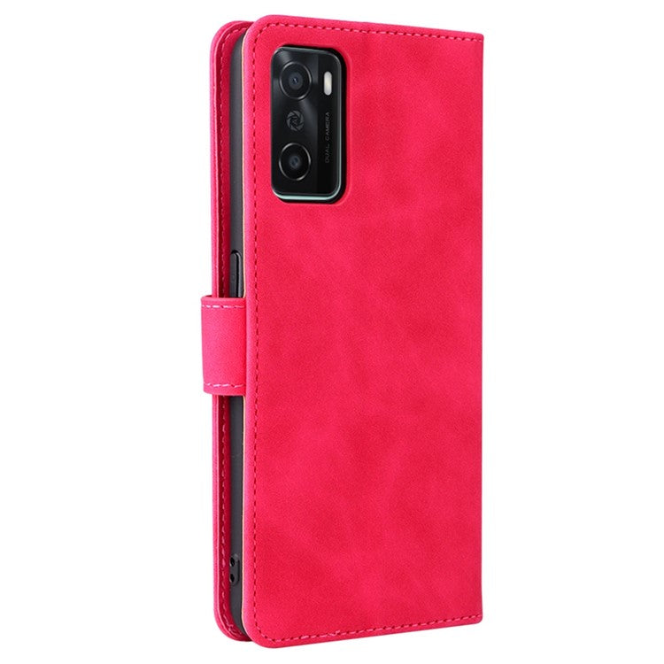 Skin-touch Feeling PU Leather + TPU Folio Flip Wallet Stand Phone Cover Case for Oppo A55s 5G - Rose