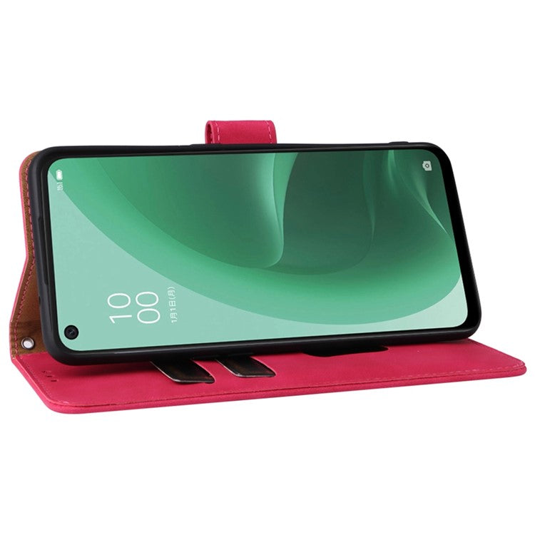Skin-touch Feeling PU Leather + TPU Folio Flip Wallet Stand Phone Cover Case for Oppo A55s 5G - Rose