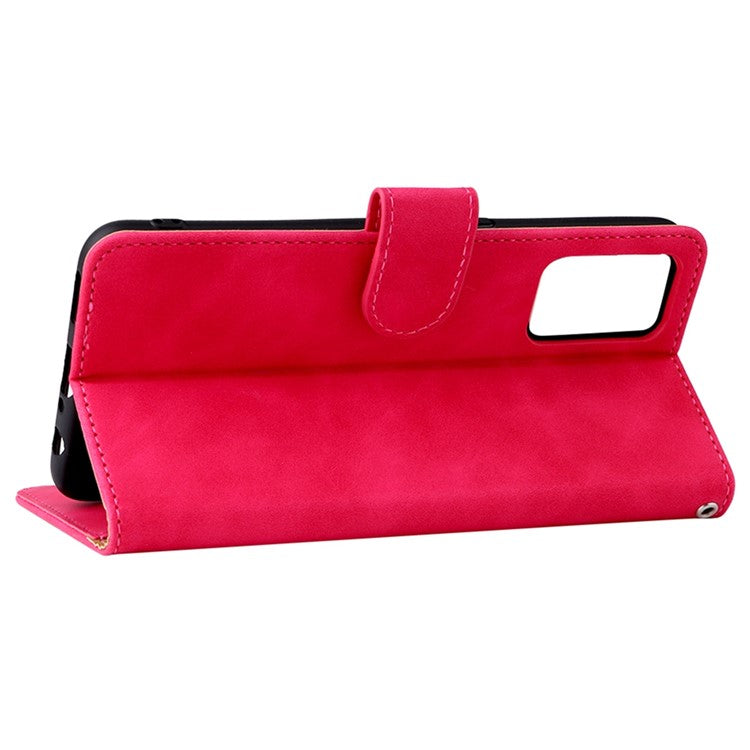 Skin-touch Feeling PU Leather + TPU Folio Flip Wallet Stand Phone Cover Case for Oppo A55s 5G - Rose