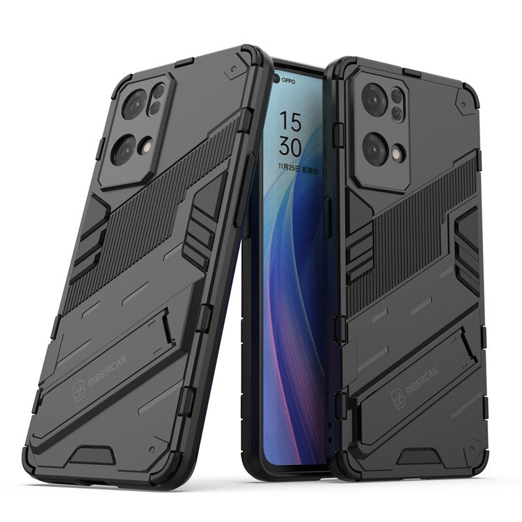 Scratch Resistant Hard PC Shockproof Anti-Drop TPU Protective Cover with Kickstand for Oppo Reno7 Pro 5G - Black