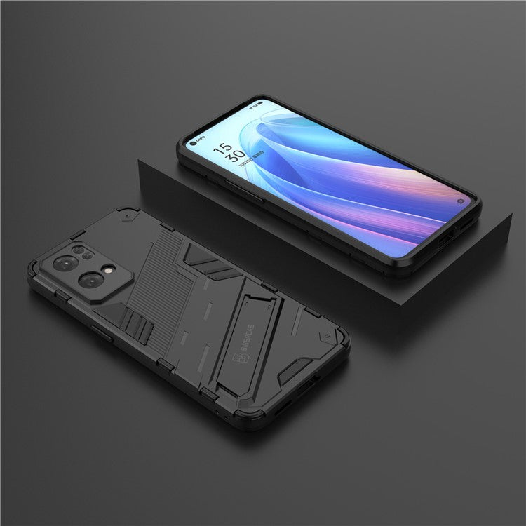 Scratch Resistant Hard PC Shockproof Anti-Drop TPU Protective Cover with Kickstand for Oppo Reno7 Pro 5G - Black