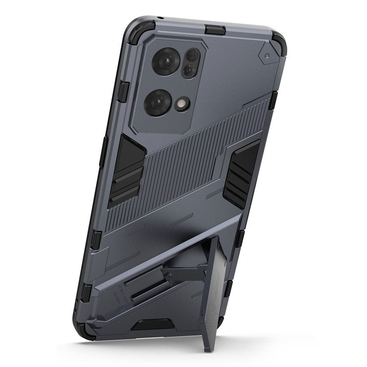 Scratch Resistant Hard PC Shockproof Anti-Drop TPU Protective Cover with Kickstand for Oppo Reno7 Pro 5G - Dark Blue