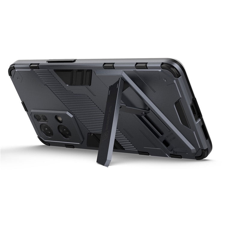 Scratch Resistant Hard PC Shockproof Anti-Drop TPU Protective Cover with Kickstand for Oppo Reno7 Pro 5G - Dark Blue