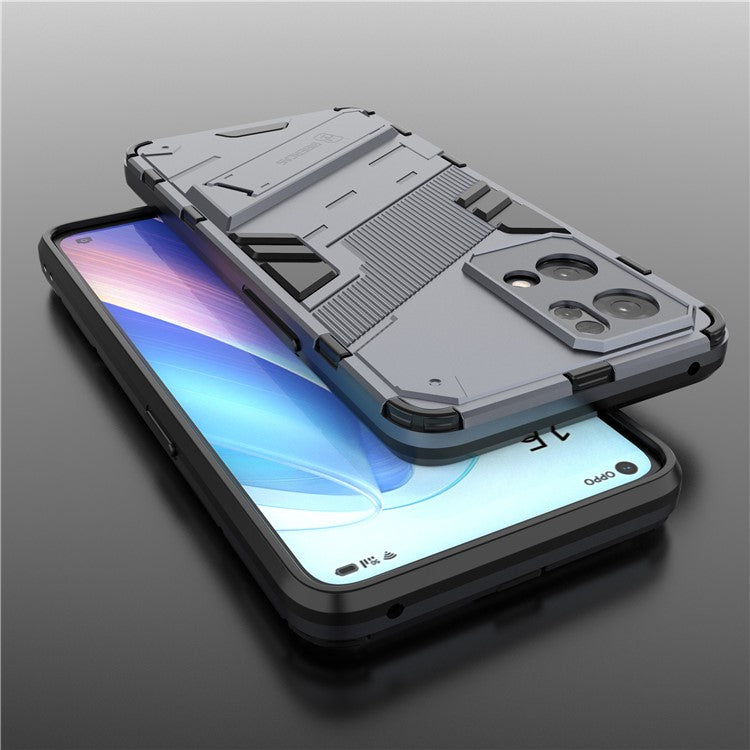 Scratch Resistant Hard PC Shockproof Anti-Drop TPU Protective Cover with Kickstand for Oppo Reno7 Pro 5G - Dark Blue