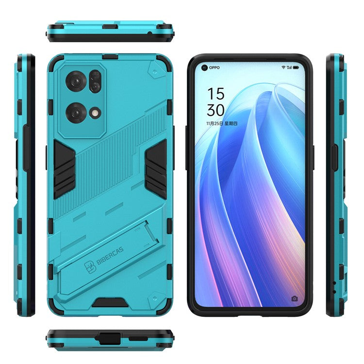 Scratch Resistant Hard PC Shockproof Anti-Drop TPU Protective Cover with Kickstand for Oppo Reno7 Pro 5G - Baby Blue