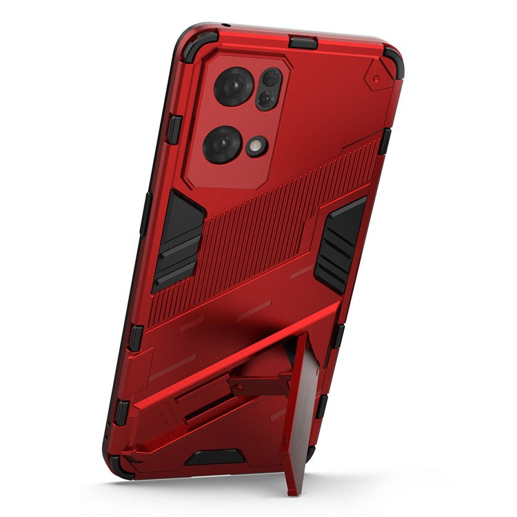 Scratch Resistant Hard PC Shockproof Anti-Drop TPU Protective Cover with Kickstand for Oppo Reno7 Pro 5G - Red