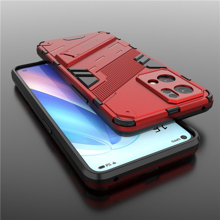 Scratch Resistant Hard PC Shockproof Anti-Drop TPU Protective Cover with Kickstand for Oppo Reno7 Pro 5G - Red