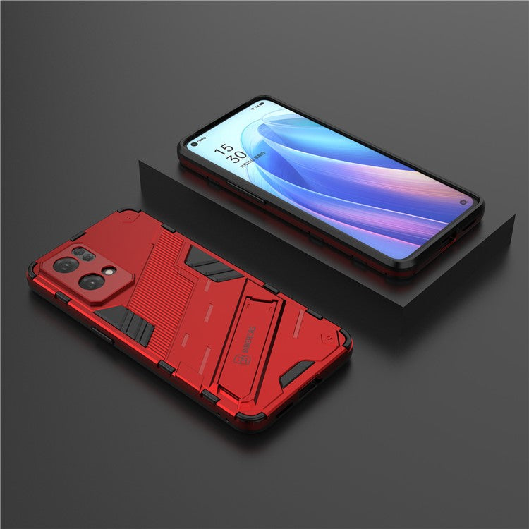 Scratch Resistant Hard PC Shockproof Anti-Drop TPU Protective Cover with Kickstand for Oppo Reno7 Pro 5G - Red