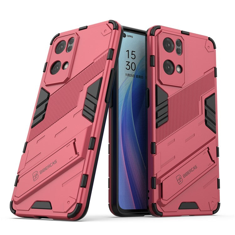 Scratch Resistant Hard PC Shockproof Anti-Drop TPU Protective Cover with Kickstand for Oppo Reno7 Pro 5G - Rose