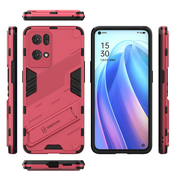 Scratch Resistant Hard PC Shockproof Anti-Drop TPU Protective Cover with Kickstand for Oppo Reno7 Pro 5G - Rose