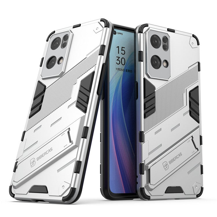 Scratch Resistant Hard PC Shockproof Anti-Drop TPU Protective Cover with Kickstand for Oppo Reno7 Pro 5G - White
